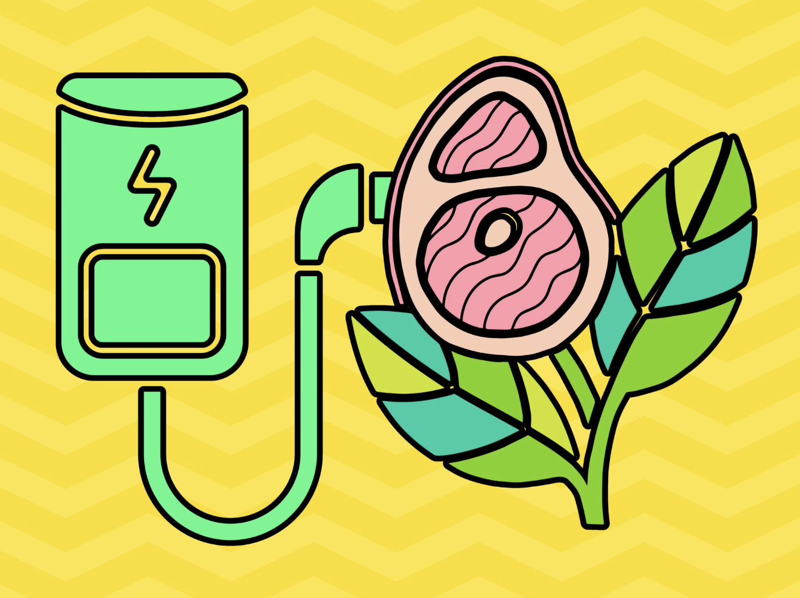 EVs and plant meat illustration